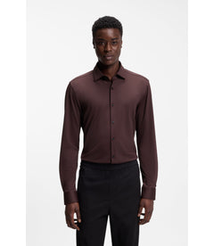 Hugo Slim Fit Shirt In Performance Stretch Jersey Light Brown