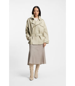Boss Short Trench Coat In Leather Light Beige Women's