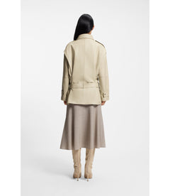 Boss Short Trench Coat In Leather Light Beige Women's