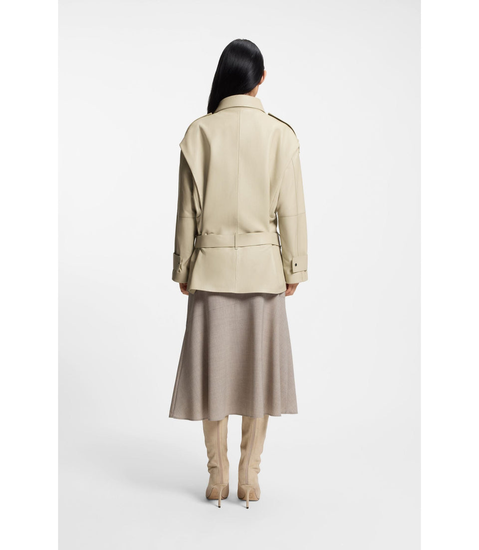 Boss Short Trench Coat In Leather Light Beige Women's