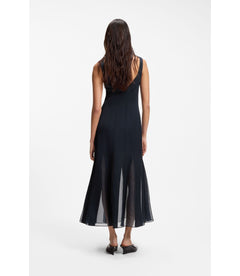 Boss Satin Slip Dress With Organza Inserts Dark Blue Women's