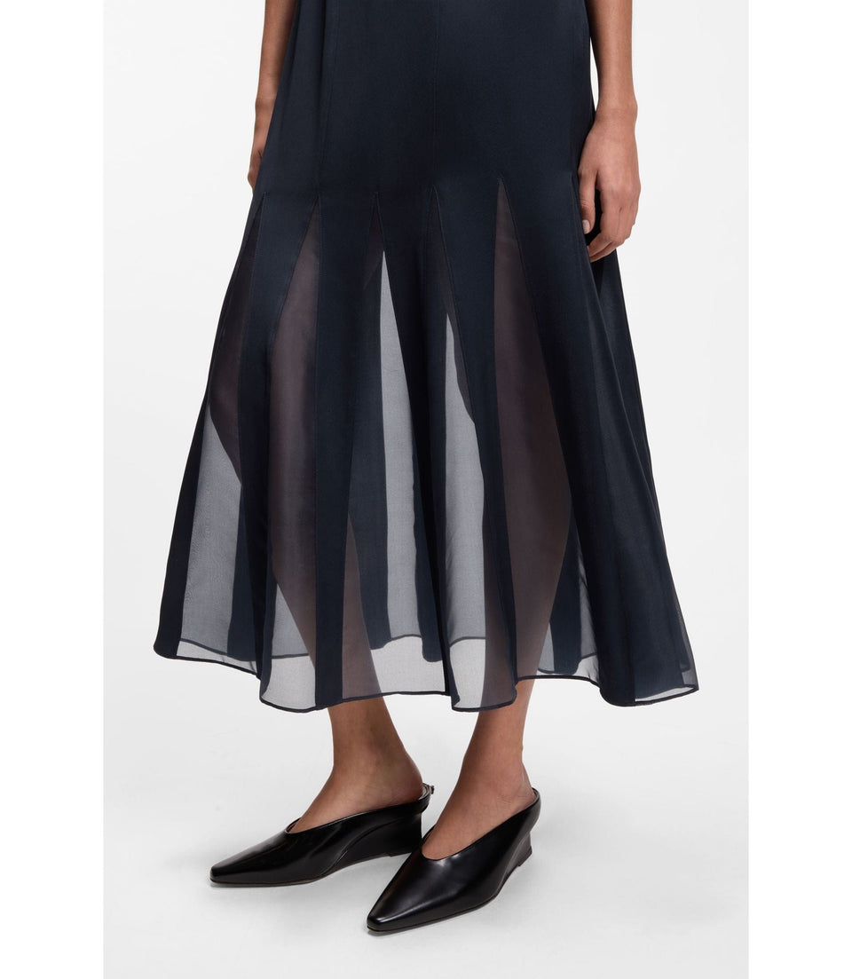 Boss Satin Slip Dress With Organza Inserts Dark Blue Women's