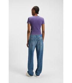 Hugo Rhinestone Logo Slim Fit T-Shirt In Stretch Cotton Purple Women's
