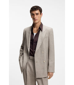Boss Relaxed Fit Double Breasted Blazer With Micro Pattern Light Beige