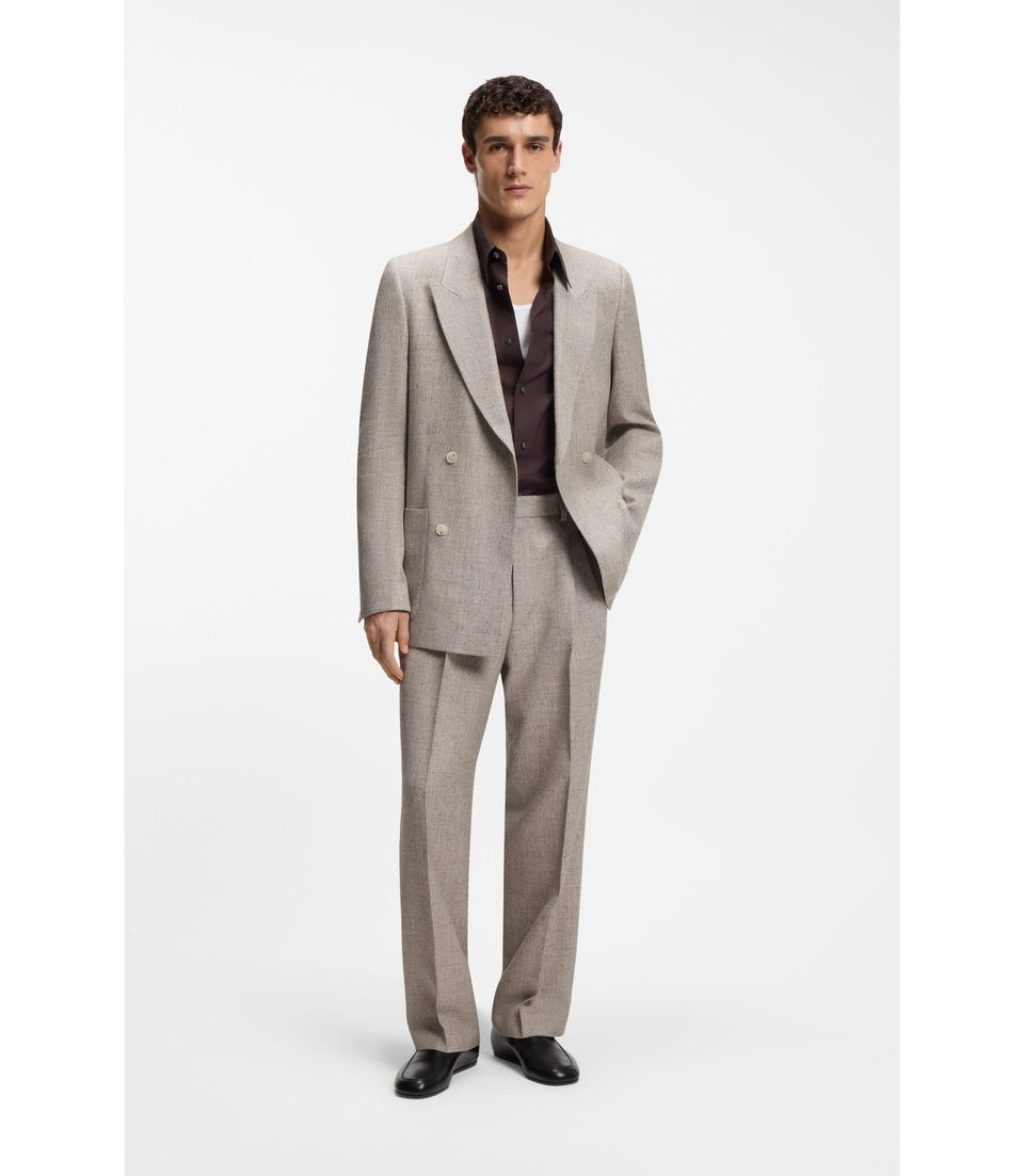 Boss Relaxed Fit Double Breasted Blazer With Micro Pattern Light Beige
