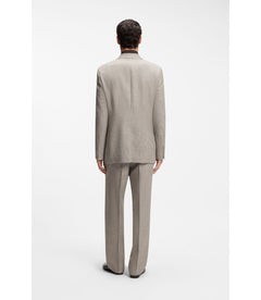 Boss Relaxed Fit Double Breasted Blazer With Micro Pattern Light Beige
