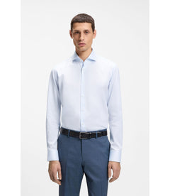 Boss Regular Fit Shirt In Structured Italian Made Cotton Blue