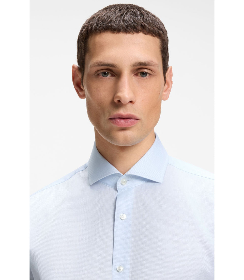 Boss Regular Fit Shirt In Structured Italian Made Cotton Blue