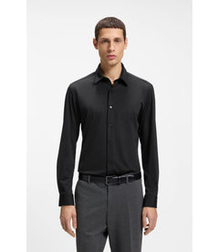 Boss Performance Stretch Slim Fit Shirt In Structured Jersey Black