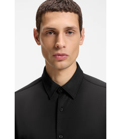Boss Performance Stretch Slim Fit Shirt In Structured Jersey Black