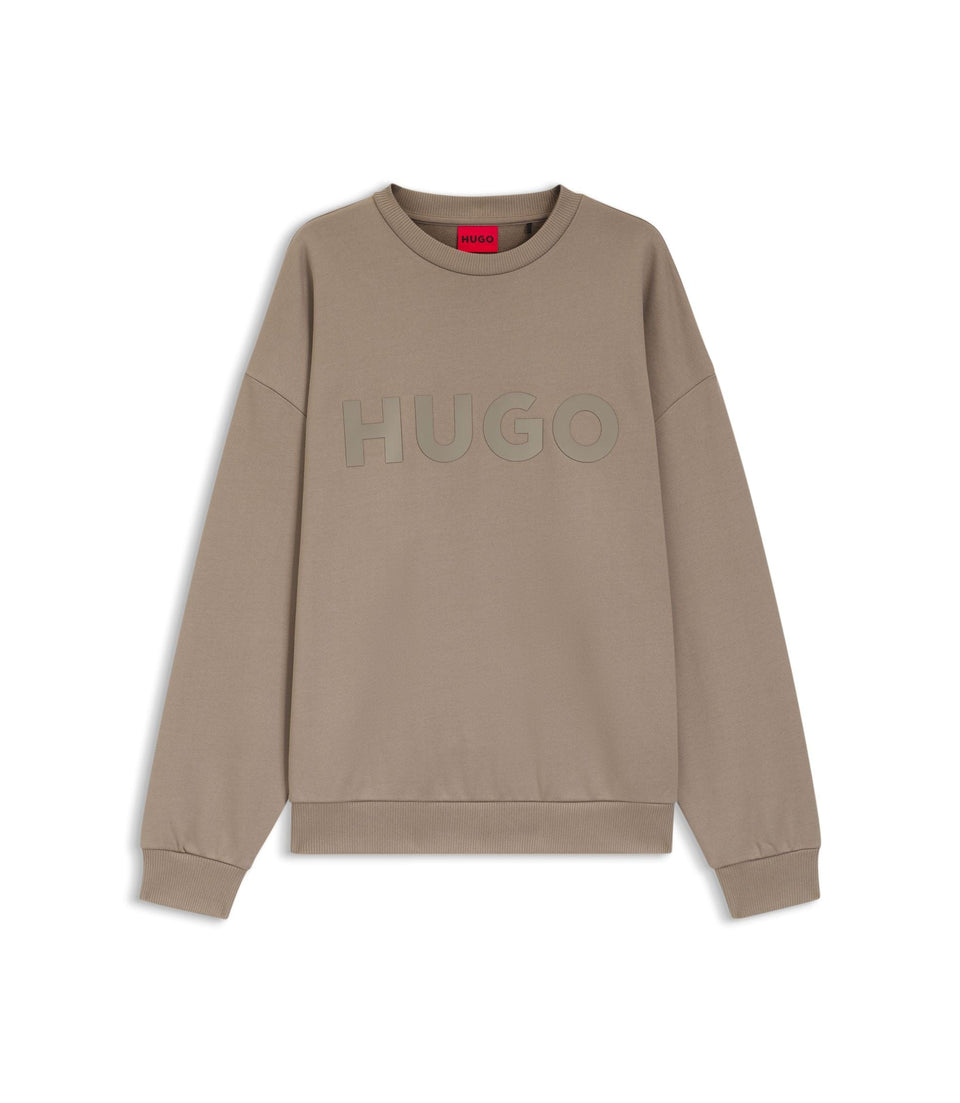 Hugo Oversize Fit Sweatshirt In Cotton Terry With Tonal Logo Light Brown