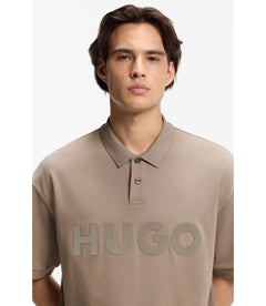 Hugo Oversize Fit Polo Shirt In Cotton With Tonal Logo Light Brown