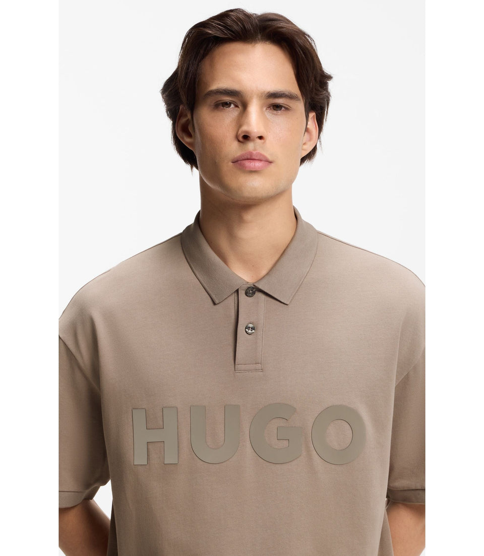Hugo Oversize Fit Polo Shirt In Cotton With Tonal Logo Light Brown
