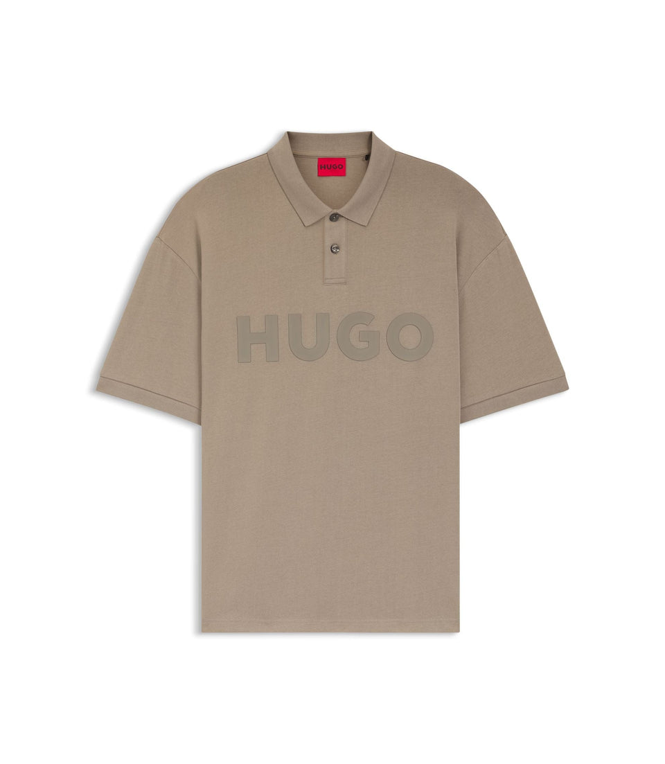 Hugo Oversize Fit Polo Shirt In Cotton With Tonal Logo Light Brown