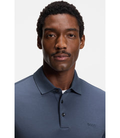 Boss Long Sleeved Polo Shirt In Interlock Cotton With Logo Light Blue