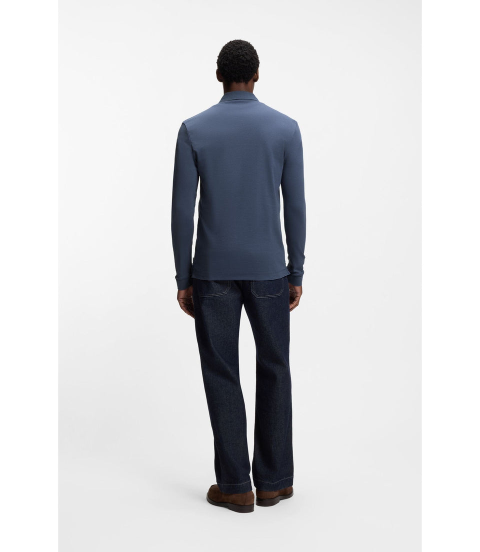 Boss Long Sleeved Polo Shirt In Interlock Cotton With Logo Light Blue