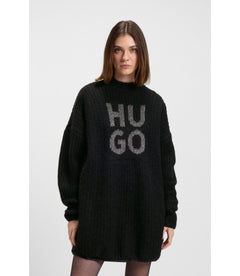 Hugo Knitted Sweater With Sparkling Stacked Logo Black Women's