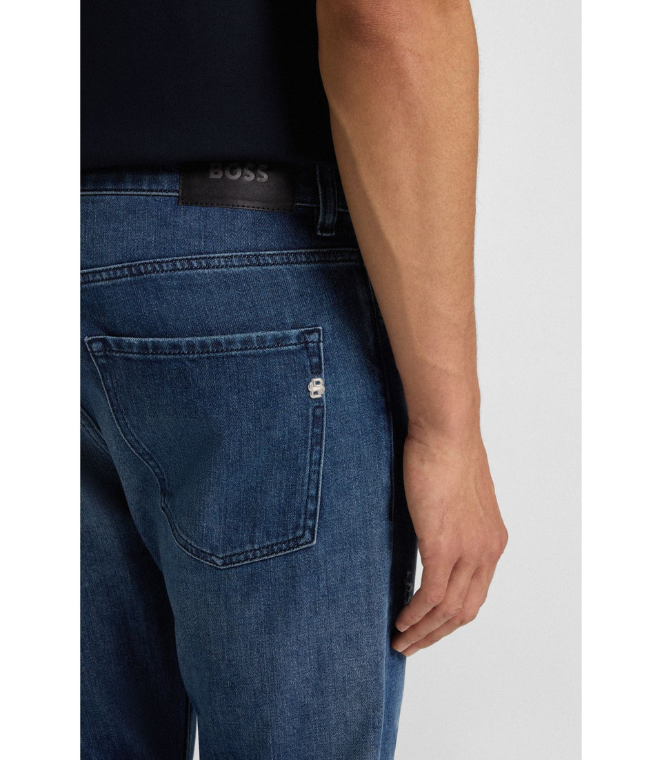 Boss Delaware Blue Slim Fit Jeans In Mechanical Stretch Denim Dark Blue