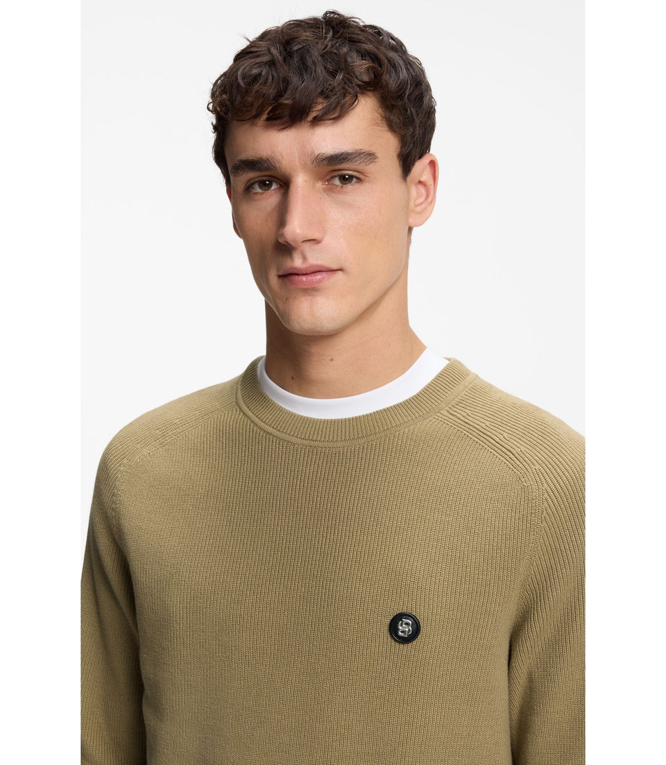 Boss Cotton Sweater With Double B Monogram Khaki