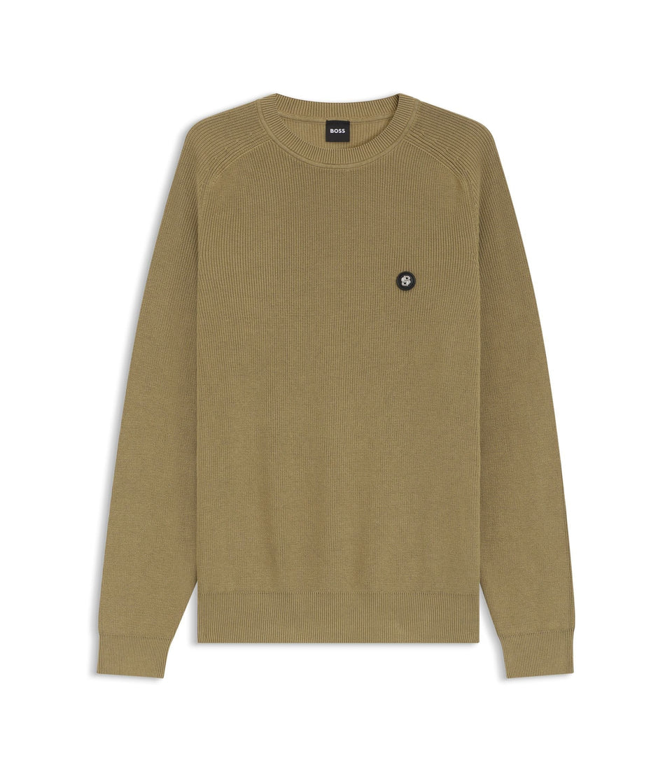 Boss Cotton Sweater With Double B Monogram Khaki