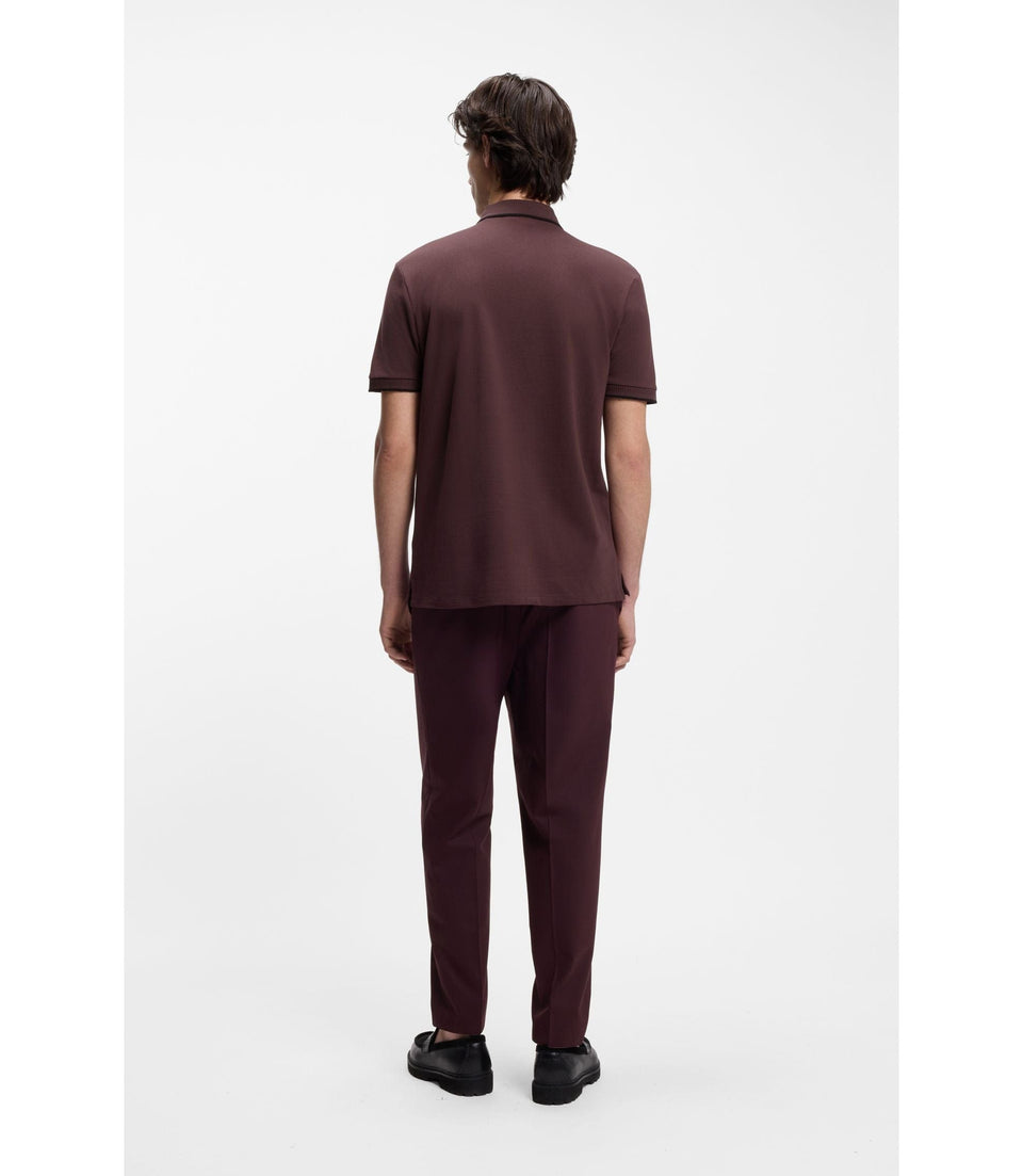 Hugo Cotton Piqu Slim Fit Polo Shirt With Red Logo Label Light Brown