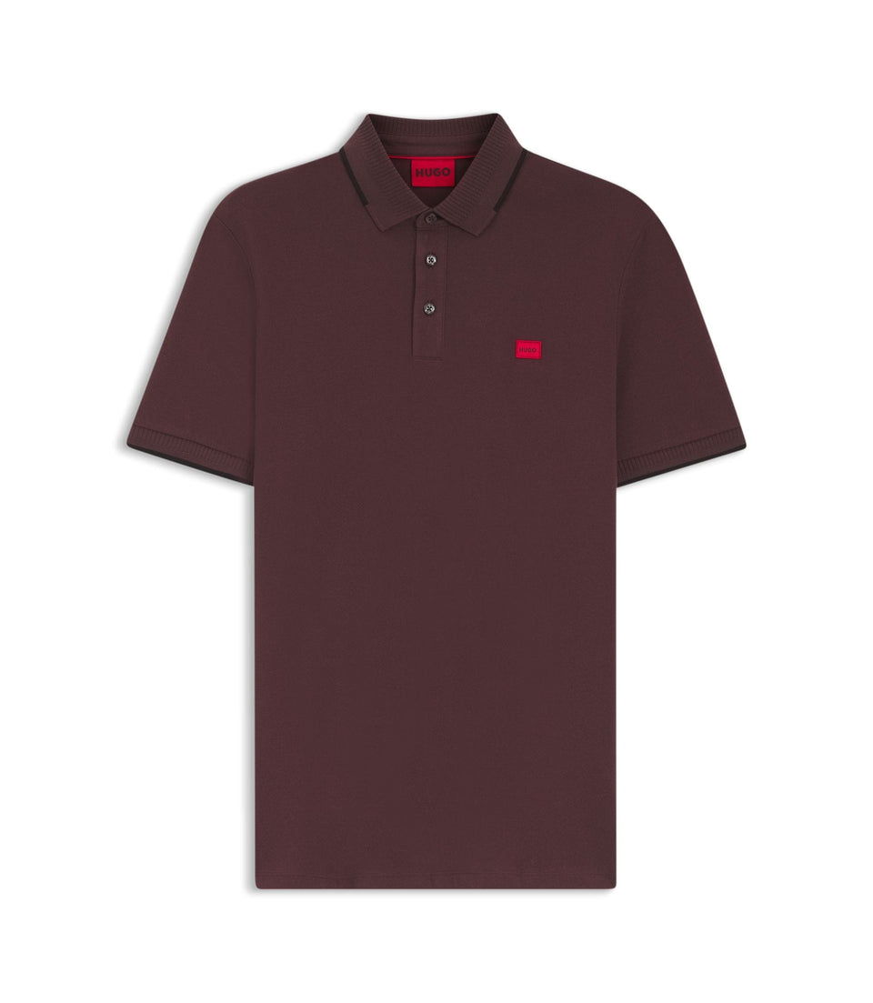 Hugo Cotton Piqu Slim Fit Polo Shirt With Red Logo Label Light Brown