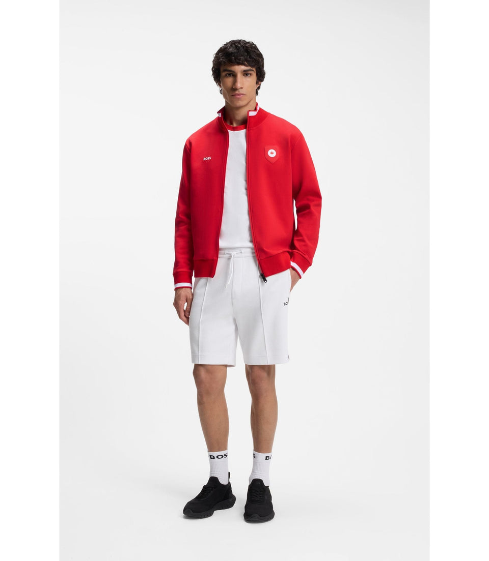 Boss Cotton Blend Zip Up Sweatshirt With Country Flag Badge Canada