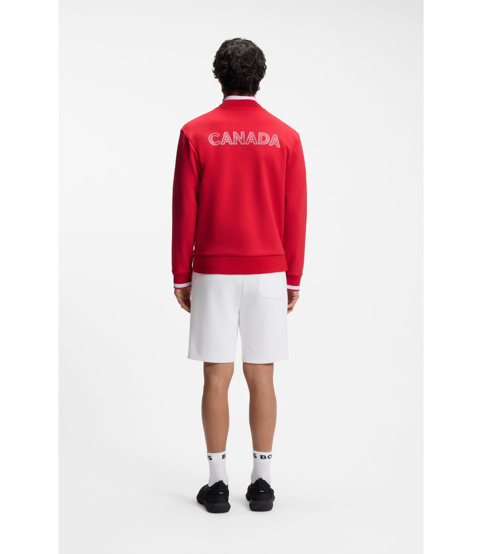 Boss Cotton Blend Zip Up Sweatshirt With Country Flag Badge Canada