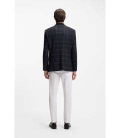 Boss Checked Regular Fit Jacket In Comfort Stretch Cloth Dark Blue