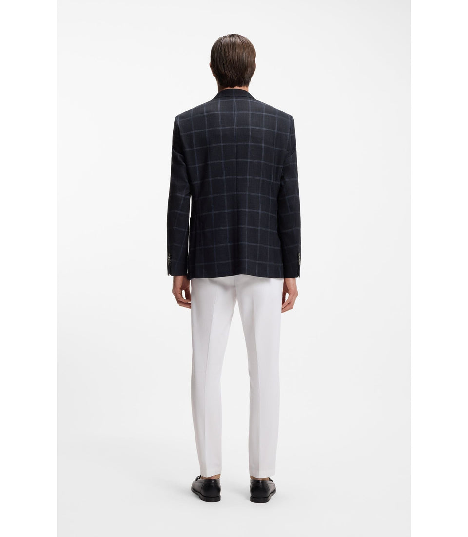 Boss Checked Regular Fit Jacket In Comfort Stretch Cloth Dark Blue