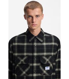 Hugo Checked Oversized Fit Overshirt In Cotton Twill Black