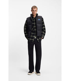 Hugo Checked Oversized Fit Overshirt In Cotton Twill Black