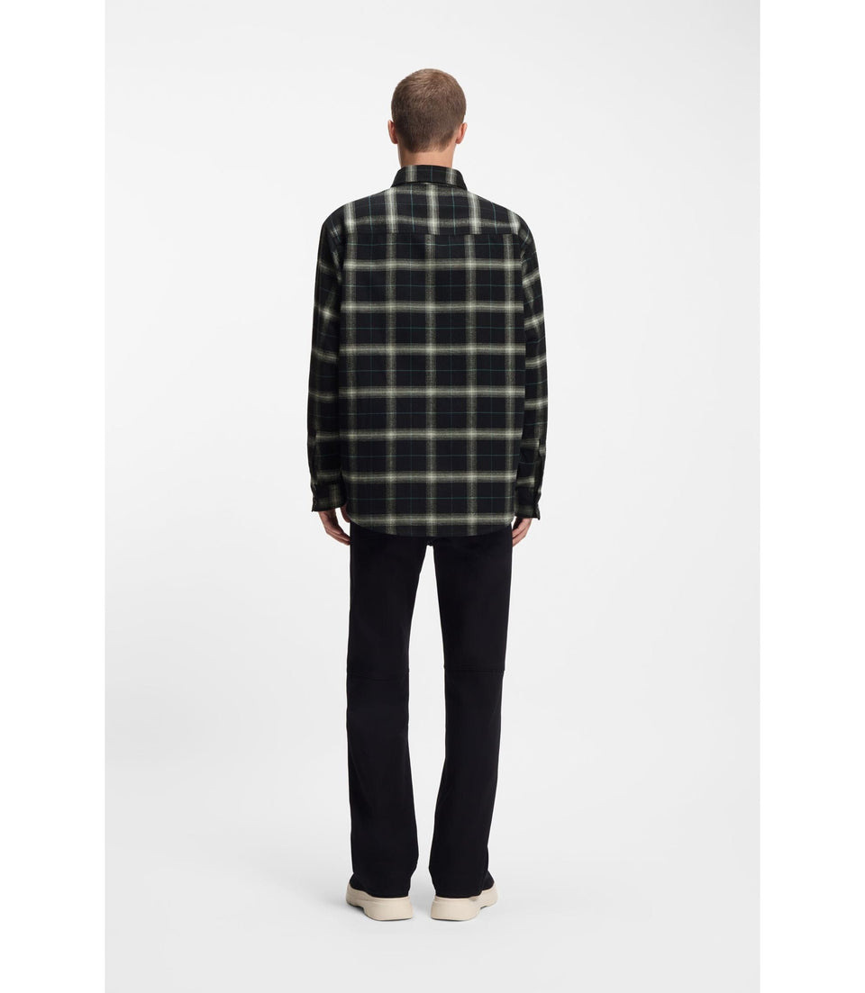Hugo Checked Oversized Fit Overshirt In Cotton Twill Black