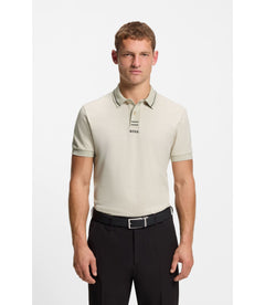 Boss Centred Logo Slim Fit Polo Shirt In Cotton Piqu Light Beige