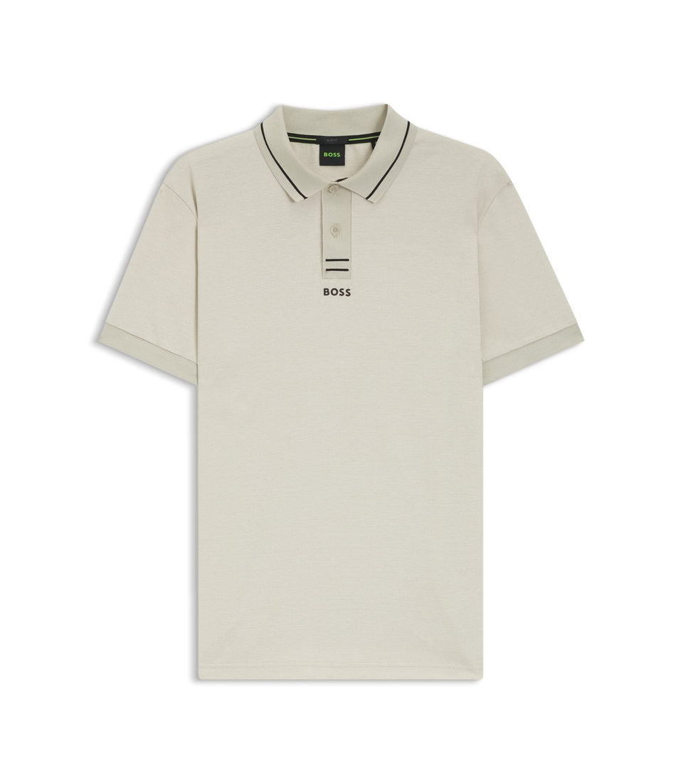 Boss Centred Logo Slim Fit Polo Shirt In Cotton Piqu Light Beige