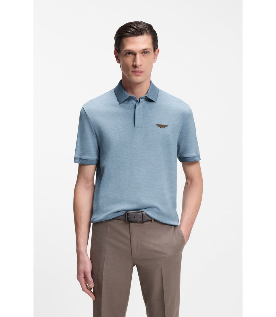 Boss X Aston Martin Polo Shirt In Wool Cotton Piqu Light Blue