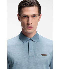 Boss X Aston Martin Polo Shirt In Wool Cotton Piqu Light Blue