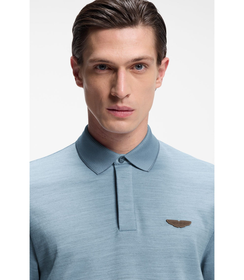 Boss X Aston Martin Polo Shirt In Wool Cotton Piqu Light Blue