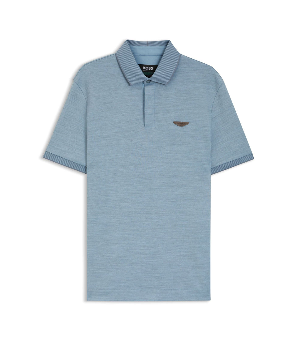 Boss X Aston Martin Polo Shirt In Wool Cotton Piqu Light Blue