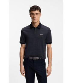Boss X Aston Martin Polo Shirt In Wool Cotton Piqu Dark Blue
