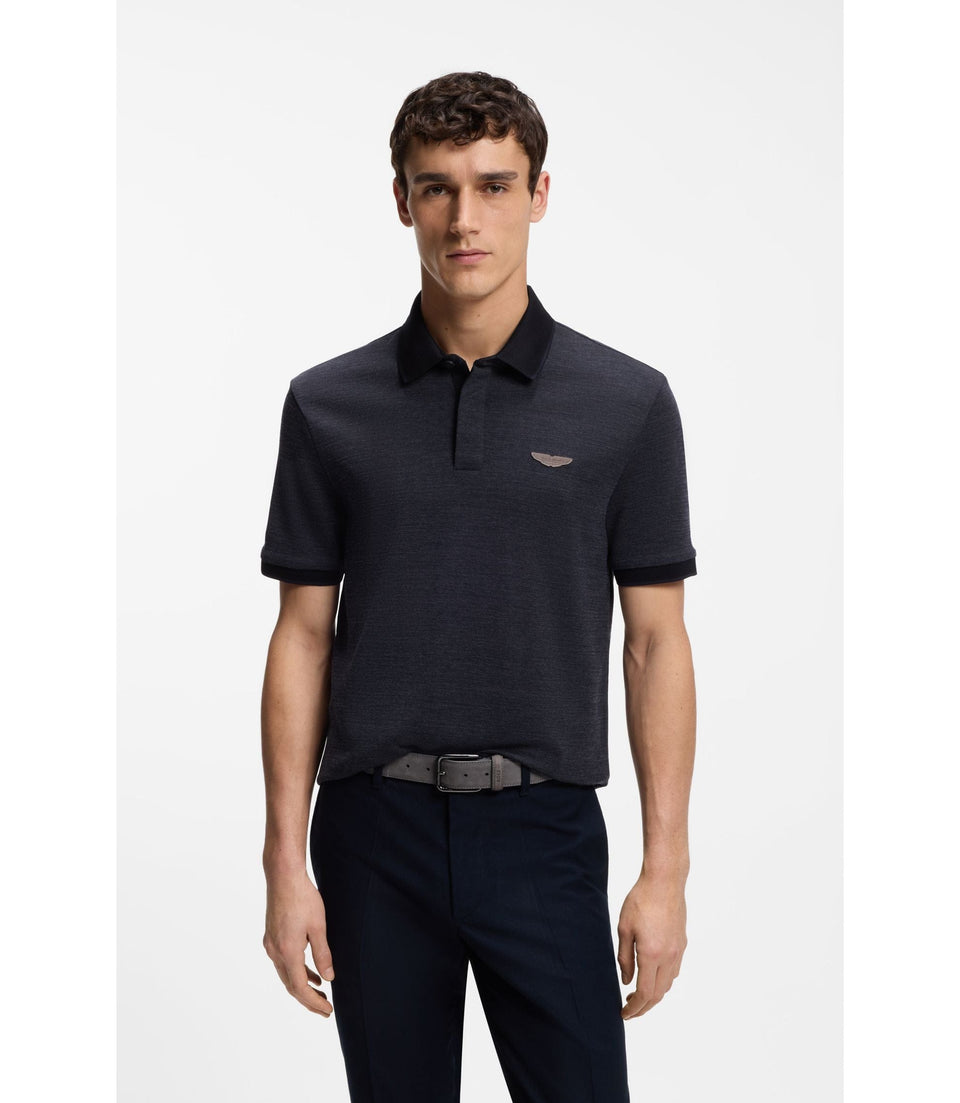 Boss X Aston Martin Polo Shirt In Wool Cotton Piqu Dark Blue