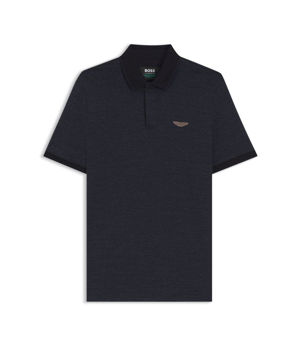 Boss X Aston Martin Polo Shirt In Wool Cotton Piqu Dark Blue