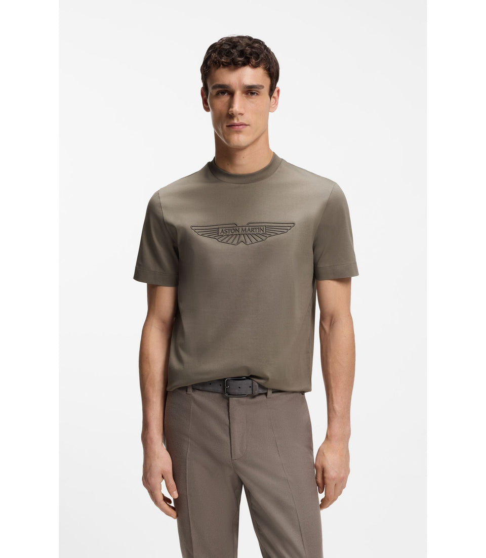 Boss X Aston Martin Mercerized Cotton T Shirt With Wing Detail Light Grey