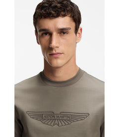 Boss X Aston Martin Mercerized Cotton T Shirt With Wing Detail Light Grey