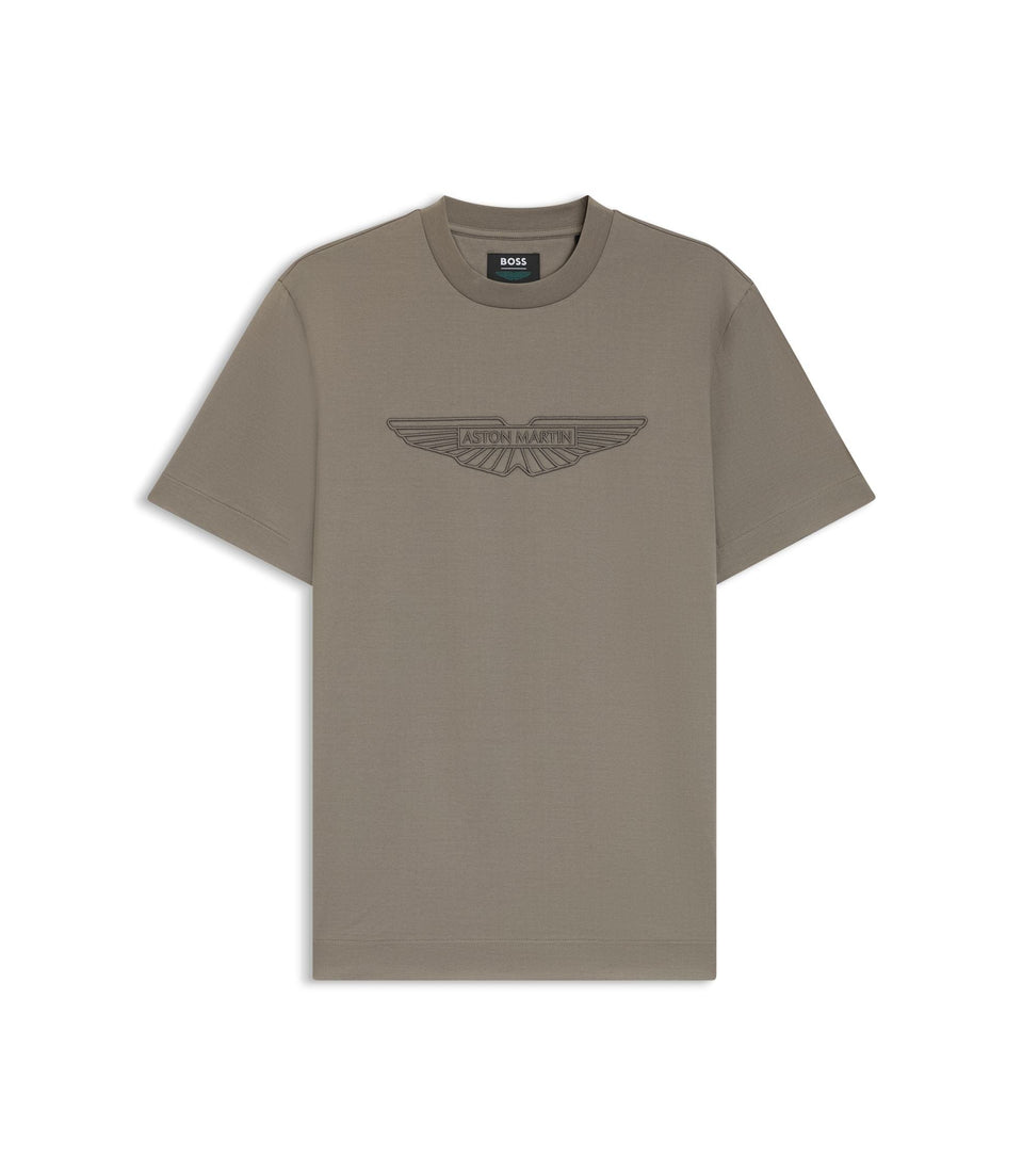 Boss X Aston Martin Mercerized Cotton T Shirt With Wing Detail Light Grey