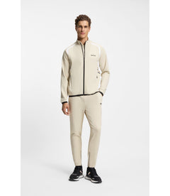 Boss Active Zip Up Sweatshirt In Stretch Gabardine Light Beige