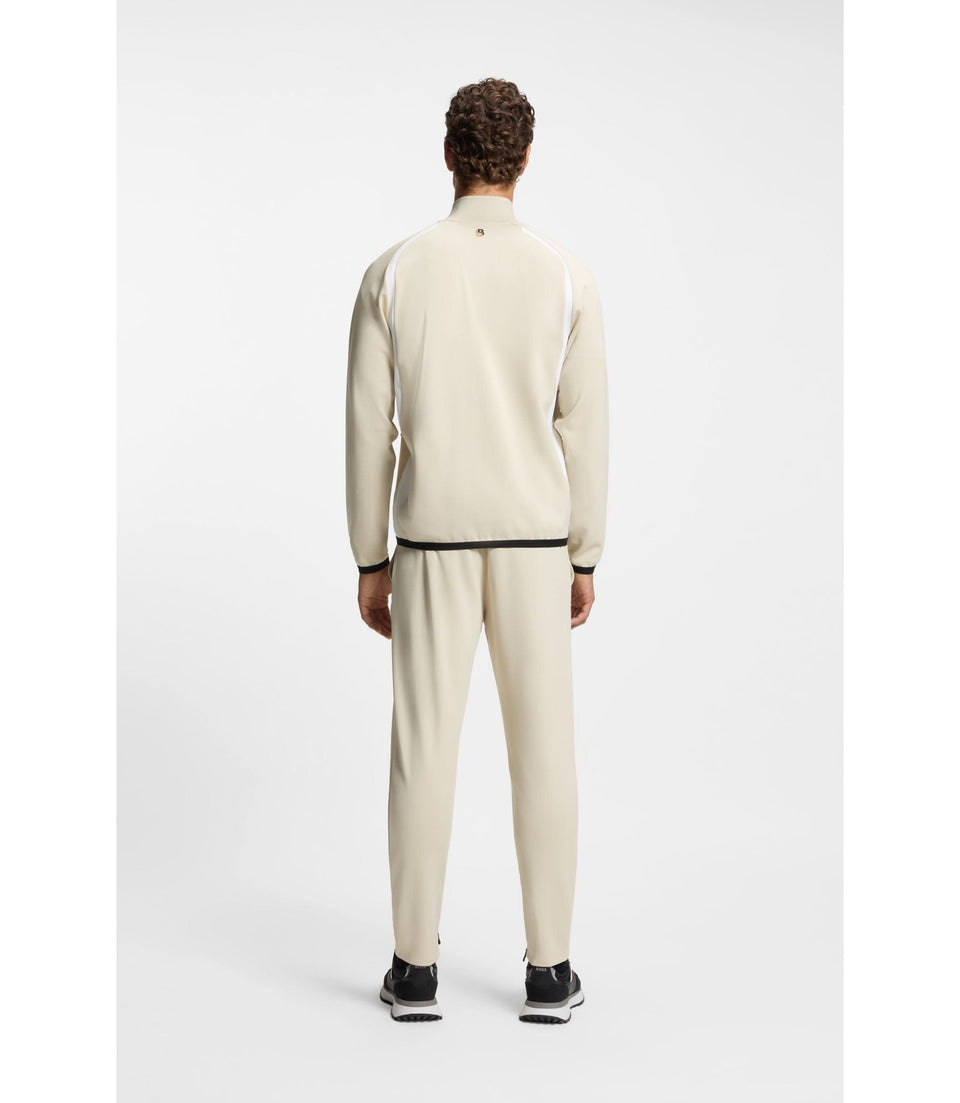 Boss Active Zip Up Sweatshirt In Stretch Gabardine Light Beige