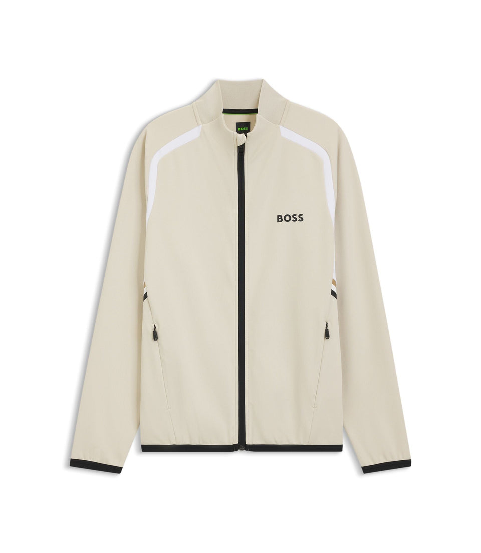 Boss Active Zip Up Sweatshirt In Stretch Gabardine Light Beige