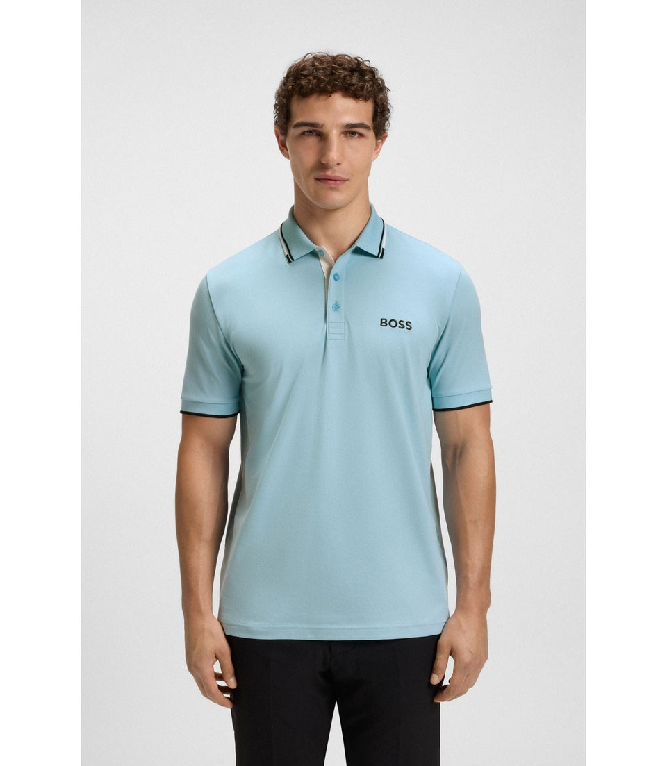 Boss Active Paddy Regular Fit Polo Shirt In Quick Dry Stretch Pique Light Blue