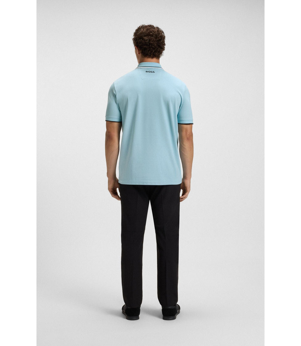Boss Active Paddy Regular Fit Polo Shirt In Quick Dry Stretch Pique Light Blue